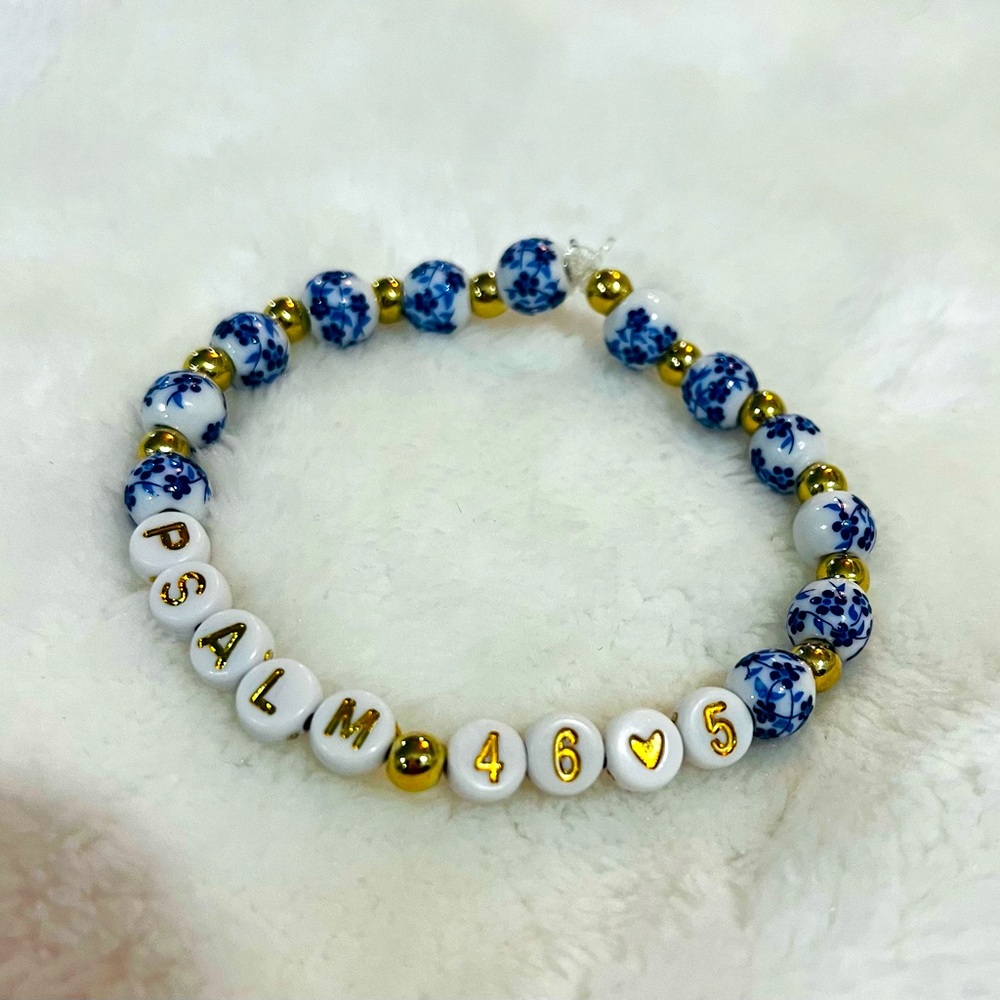 🤍Psalm 46:5 Blue and Gold Beaded Bracelet